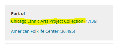 A portion of a screenshot of the Library's website that shows a list of collections under the 'Part of' heading